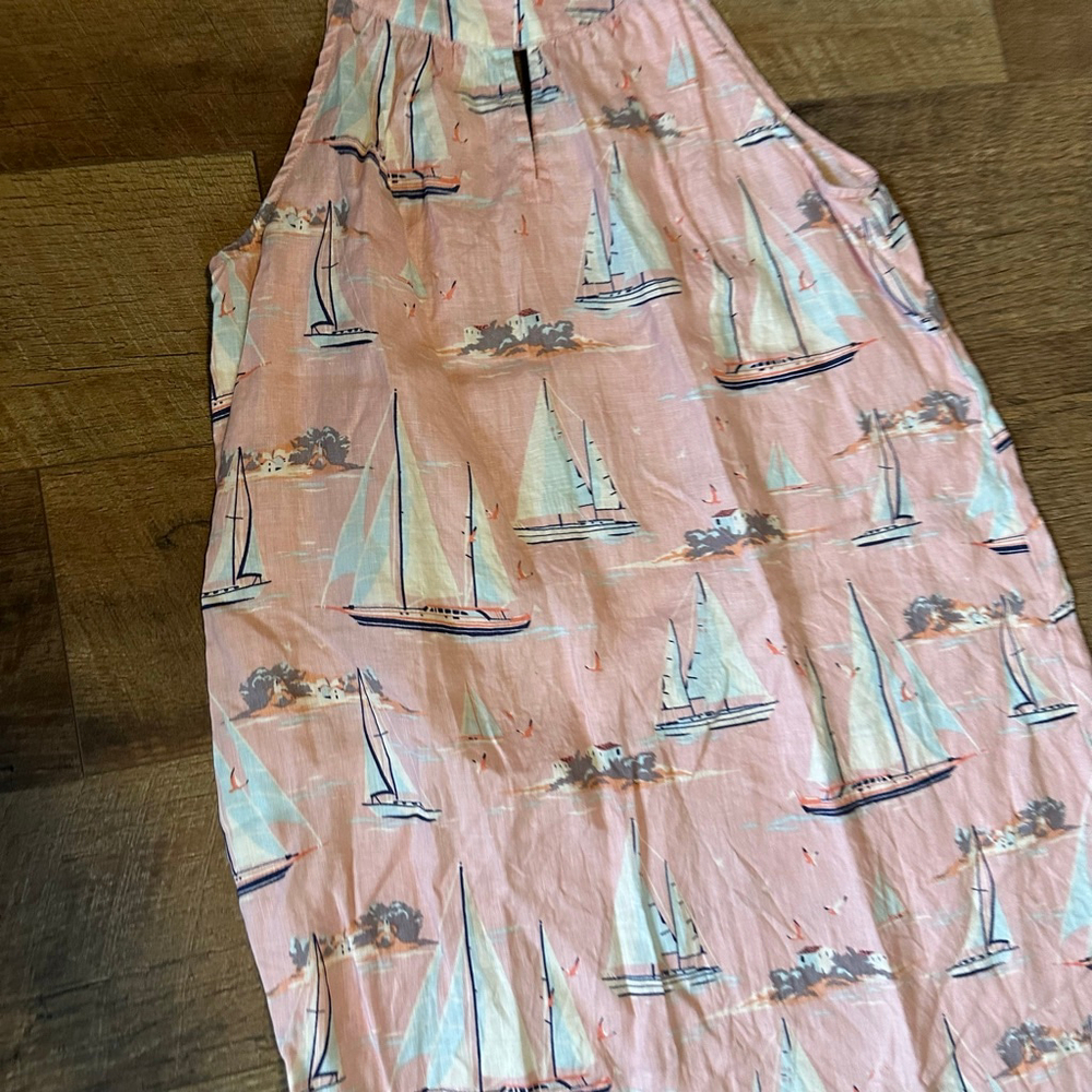 Women's St. Tropez West Pink & Blue Sailboat Maxi Dress S linen - Picture 3 of 12